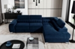 canapé d'angle convertible - larry velours - en tissu luxe bleu, 5 places, angle droit (vu de face)